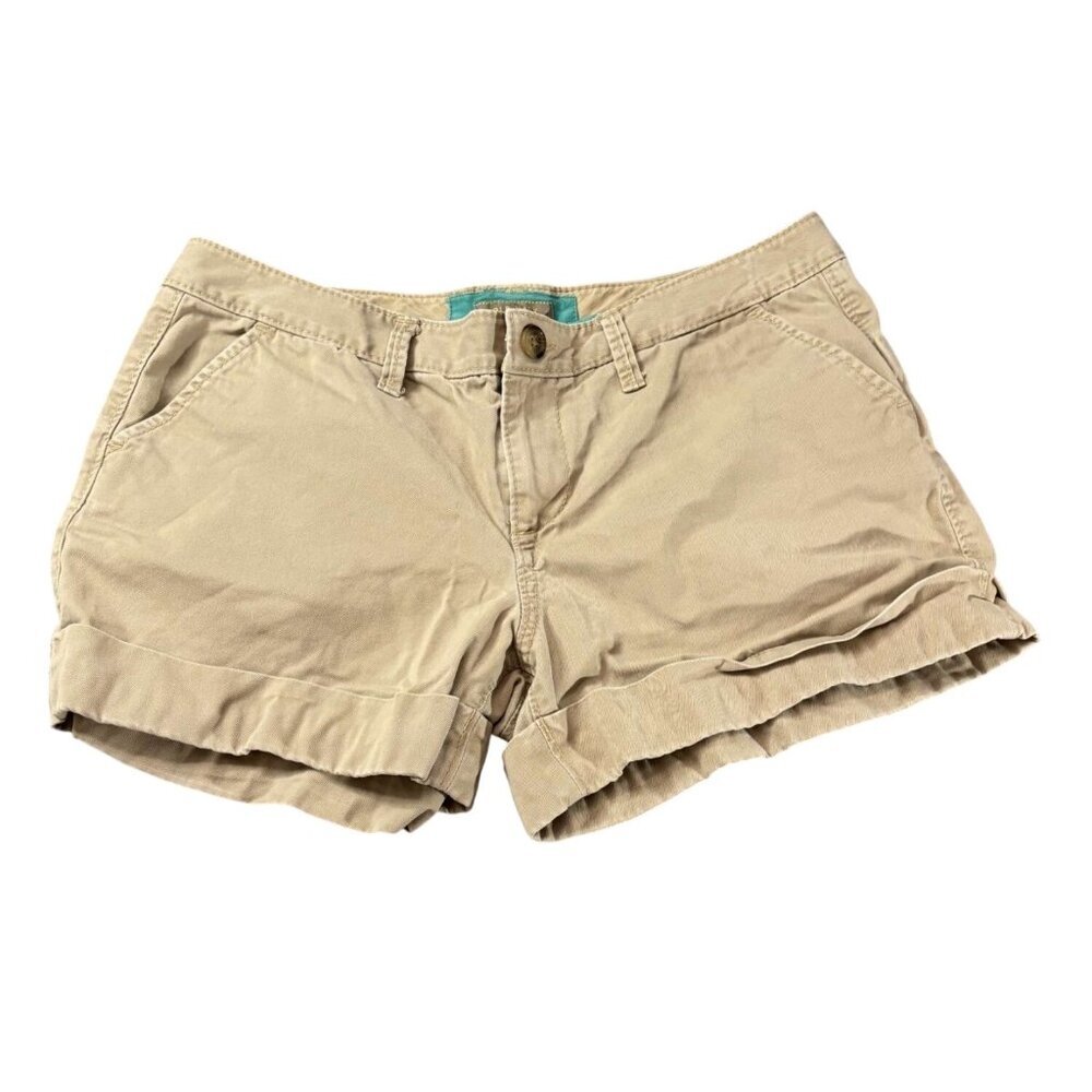 Old Navy Womens Khaki Cotton Cuffed Shorts Size 10 With Pockets & Button-Zip